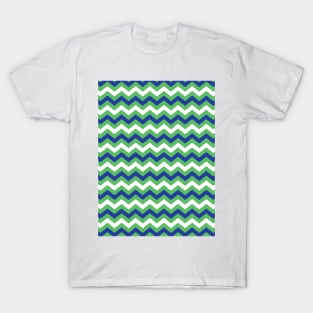 Kelly Green Royal Blue and White Chevron Zigzag Pattern T-Shirt